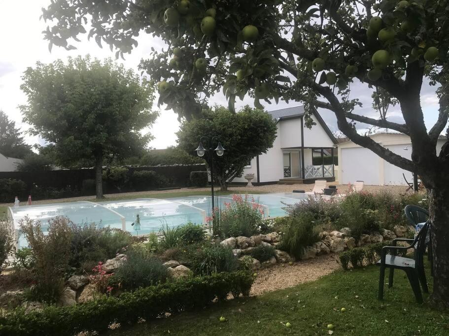 einen Pool im Hof eines Hauses in der Unterkunft Chalet "Belle-Etoile" Touraine Anjou avec piscine in Courcelles-de-Touraine