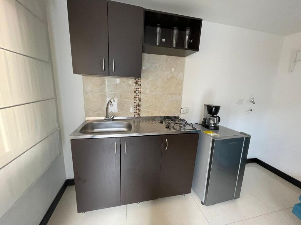 a small kitchen with a sink and a counter at Apartaestudio Guatavita in Guatavita
