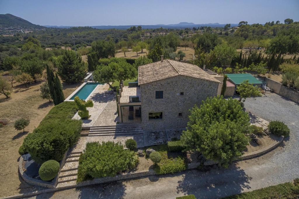 an aerial view of a house with a pool at Finca Alzina 454 in Selva