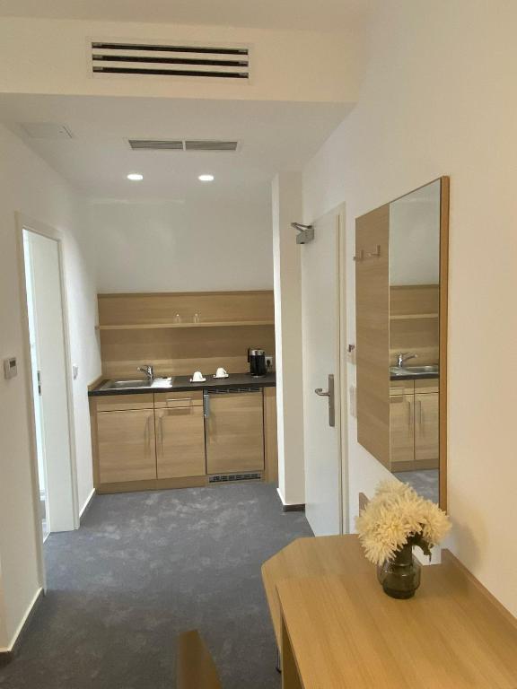 Kuchyň nebo kuchyňský kout v ubytování Hotel-an-den-Planken
