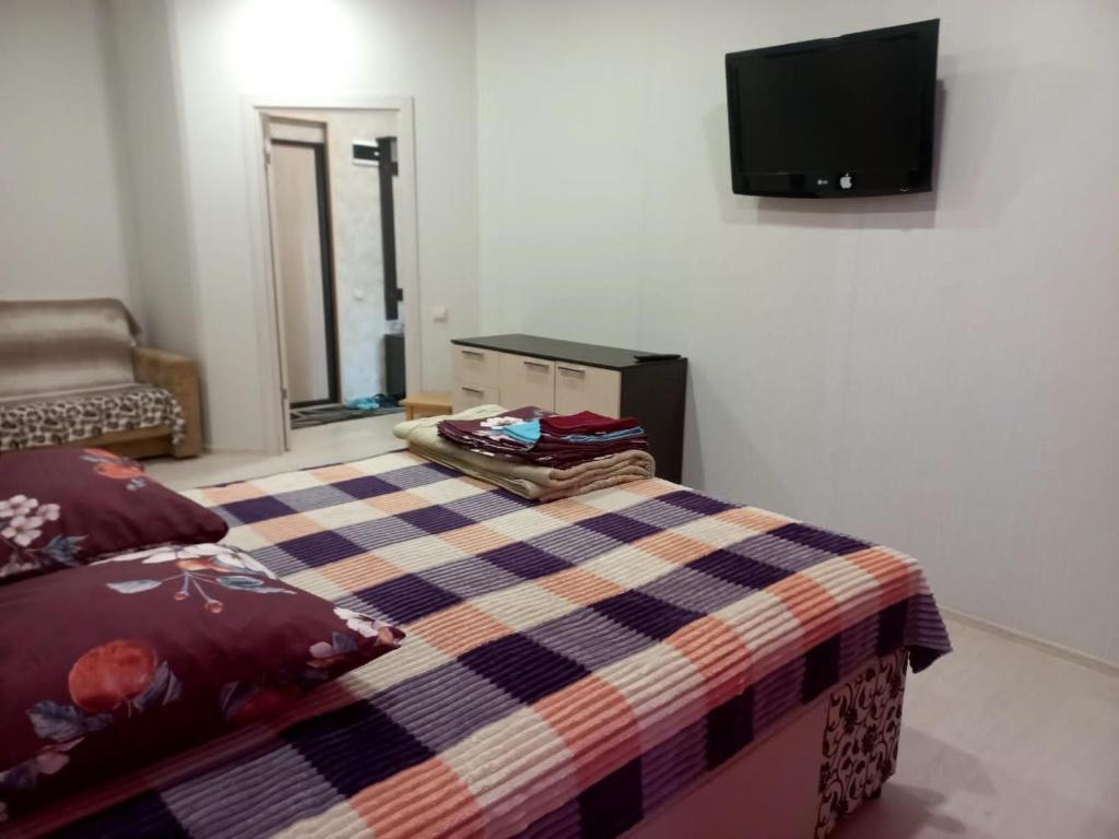 ラメンスコエにあるКвартиры в Раменскомのベッドルーム(ベッド1台、薄型テレビ付)