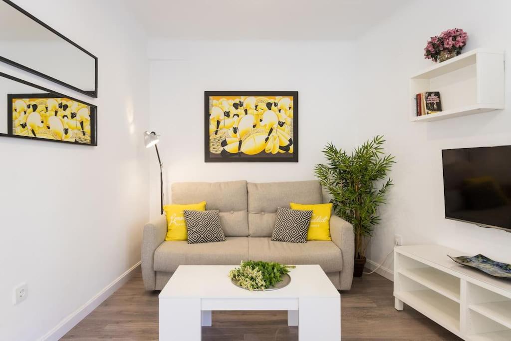 a living room with a couch and a tv at Apartamento Casco Histórico , playa Postiguet in Alicante