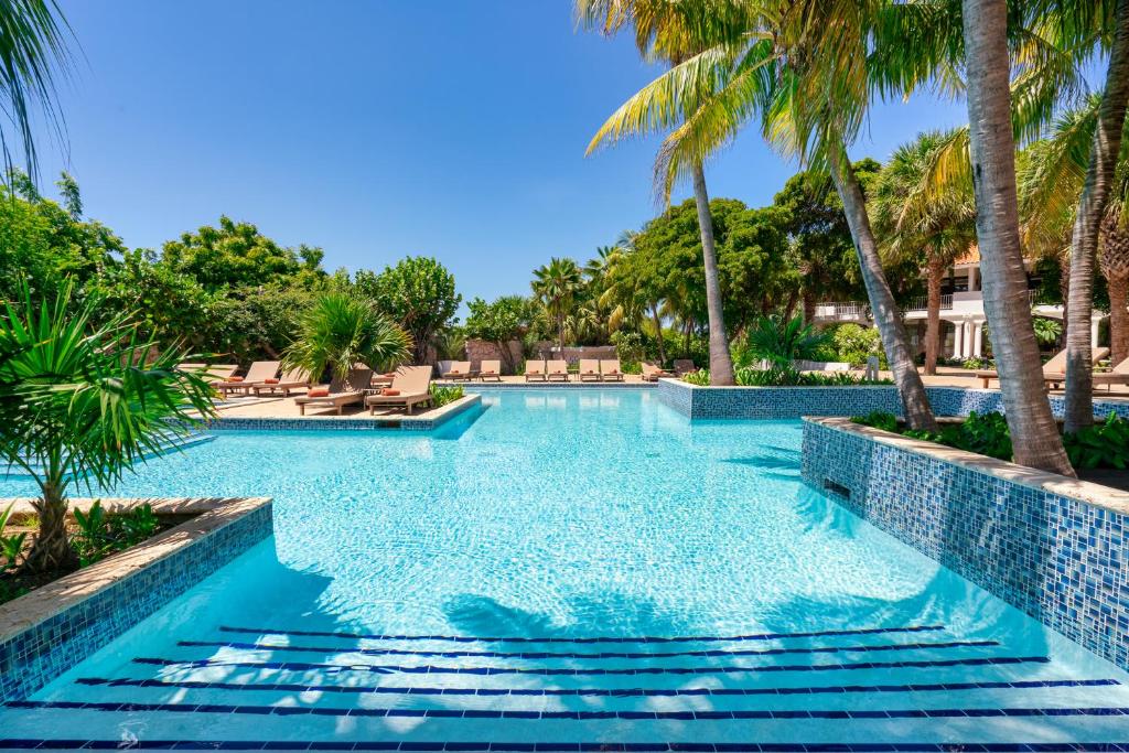 a swimming pool with palm trees in a resort at Zoetry Curacao in Willemstad