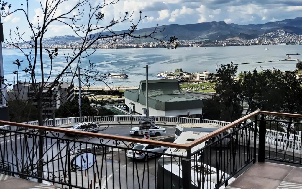 a balcony with a view of the water at Variante Hotel in Konak