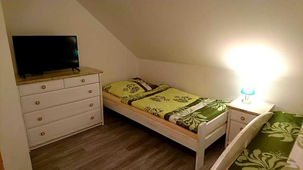Postel nebo postele na pokoji v ubytování Dům a chatka pod Smrkem