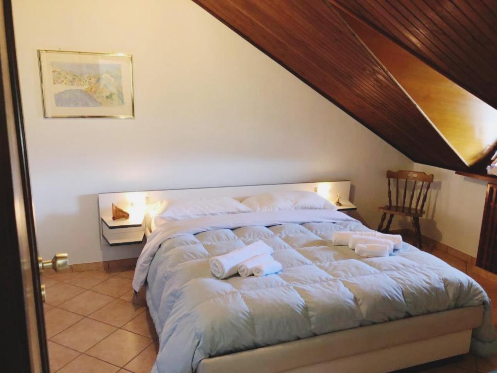 佩斯科克斯坦佐的住宿－La Baita dei Vicerè，一间卧室配有带毛巾的床