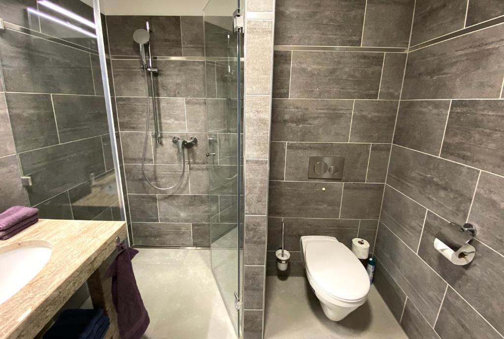 Kúpeľňa v ubytovaní Iris Appartement in Hévíz mit Tiefgarage und Panoramaaussicht