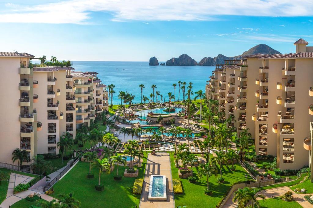 an aerial view of the resort buildings and the ocean at Villa la Estancia Beach Resort & Spa in Cabo San Lucas
