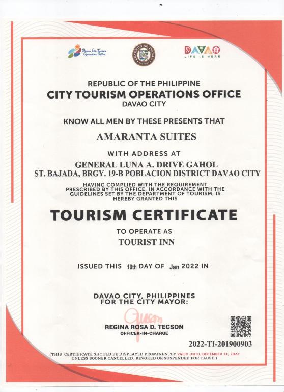 Certifikát, hodnocení, plakát nebo jiný dokument vystavený v ubytování AMARANTA SUITES