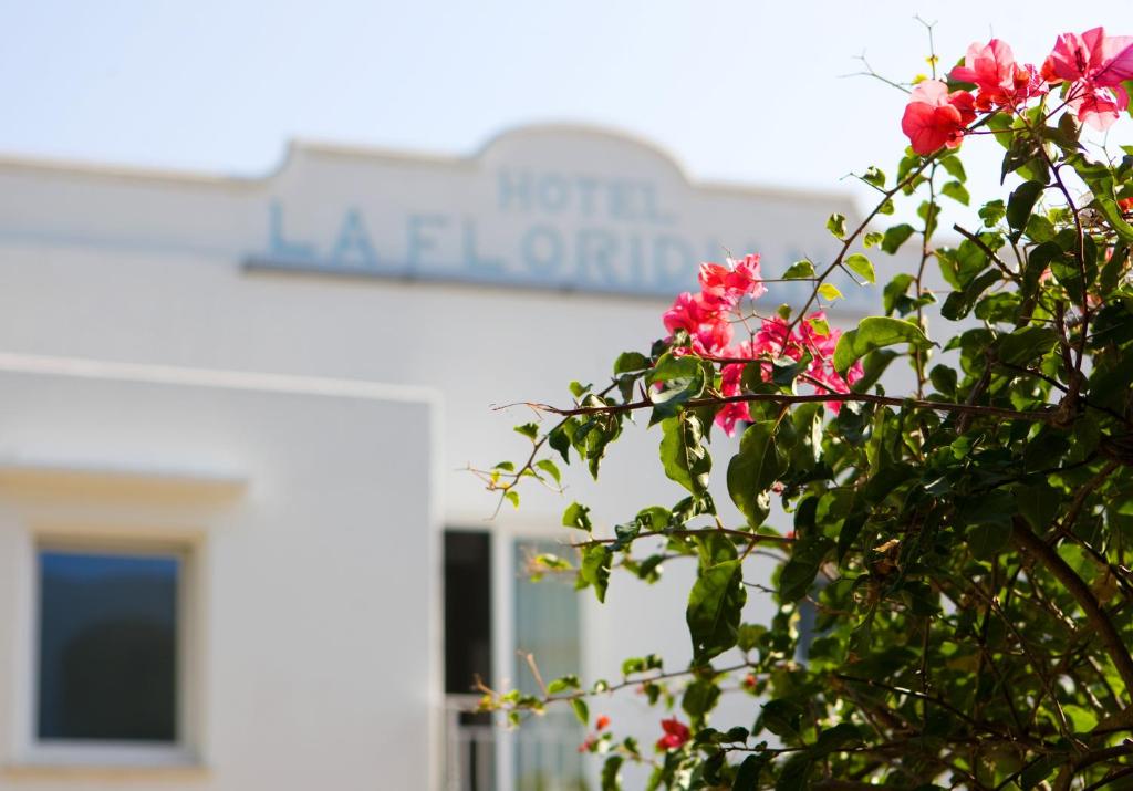 krzak z różowymi kwiatami przed budynkiem w obiekcie Hotel La Floridiana w mieście Capri