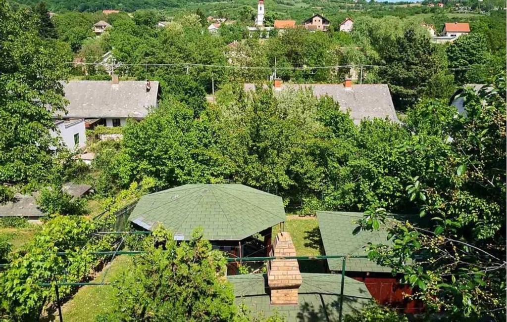 una vista aérea de una casa con techo verde en Apartmani Zapis Vrdnik en Vrdnik