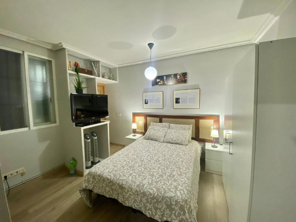 1 dormitorio con 1 cama y TV de pantalla plana en Centro Goya Apartamento en Madrid