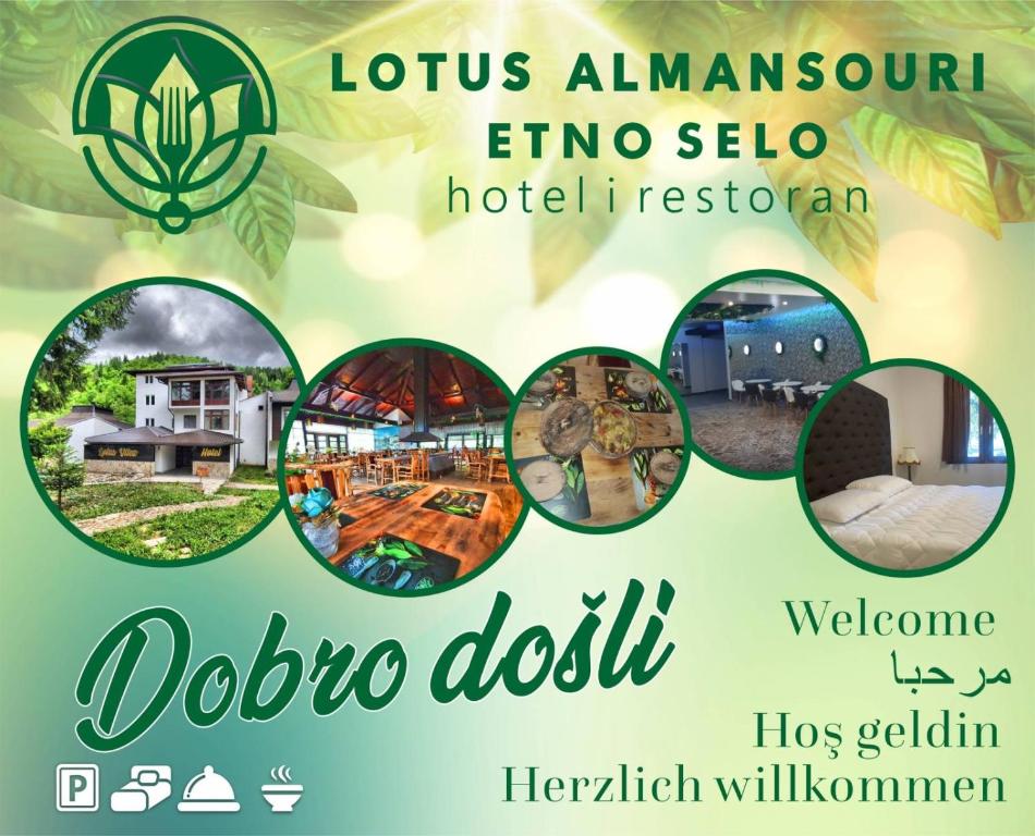 ein Flyer für ein luxuriöses amazon elopelo hotel resort in der Unterkunft LOTUS ALMANSOURi لوتس المنصوري in Kruščica
