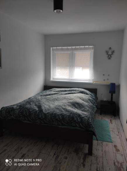 sypialnia z łóżkiem i oknem w obiekcie Apartament u Bena w mieście Kacwin