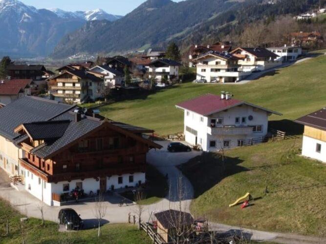 an aerial view of a town with houses and mountains at Holiday home Hart im Zillertal in Hart im Zillertal