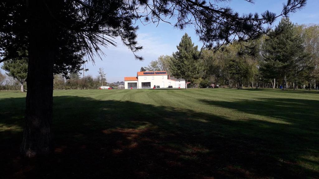 una casa en medio de un campo con un árbol en Grande maison avec parc et SPA, en Le Vieux Marillais