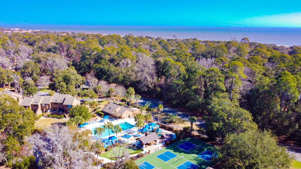 an aerial view of a resort with a swimming pool at Spinnaker at Shipyard in Hilton Head Island