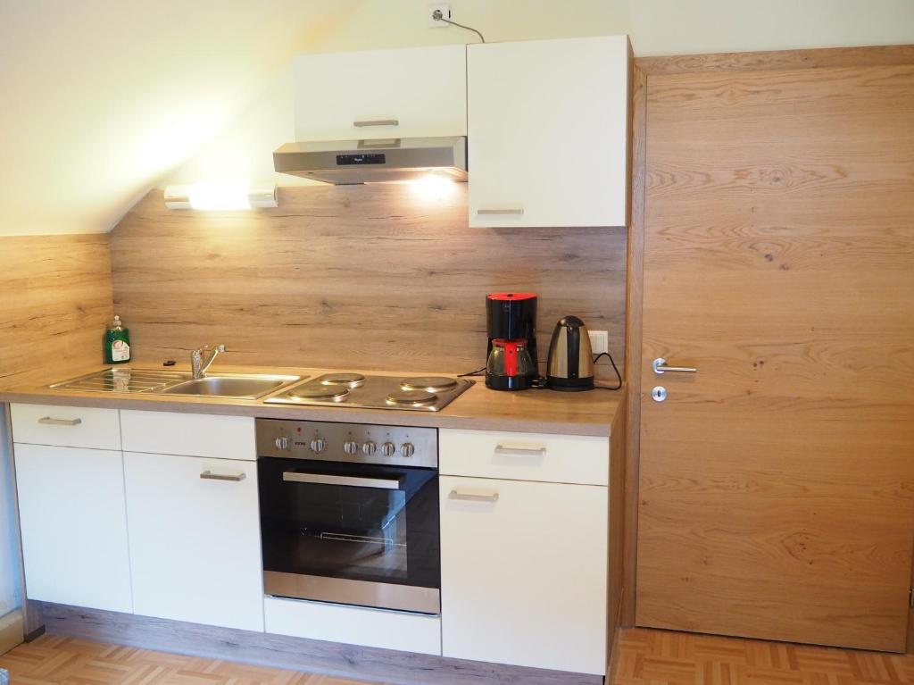 Kuchyň nebo kuchyňský kout v ubytování Ferienwohnung Fürstenbrunn