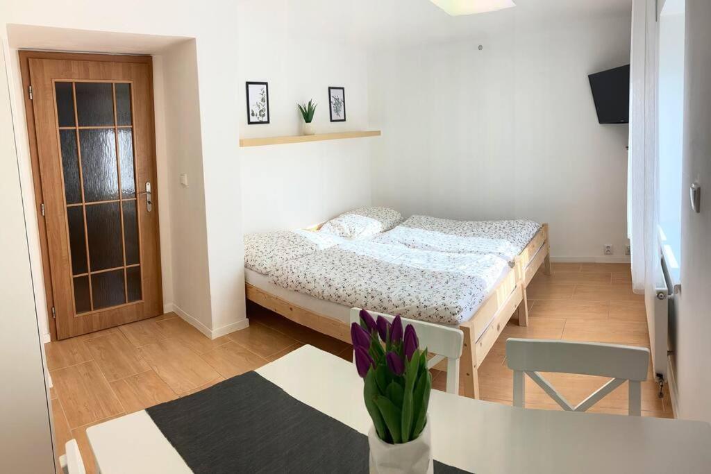 Postel nebo postele na pokoji v ubytování Plně vybavený apartmán na úpatí Jizerských hor