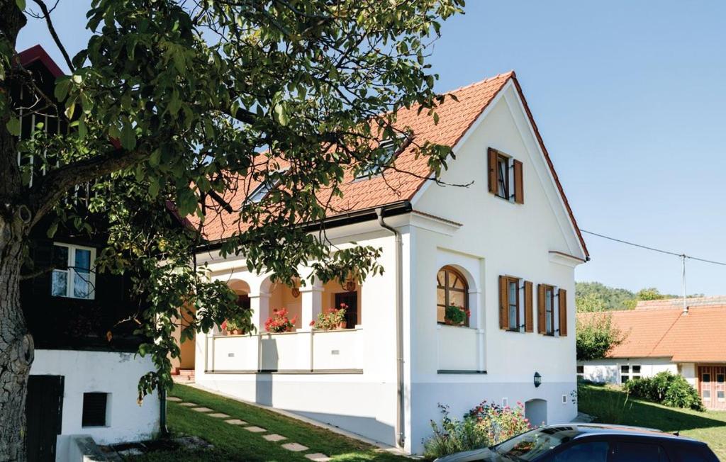 ein weißes Haus mit rotem Dach in der Unterkunft Ferienapartments Meixner in Eisenberg an der Pinka