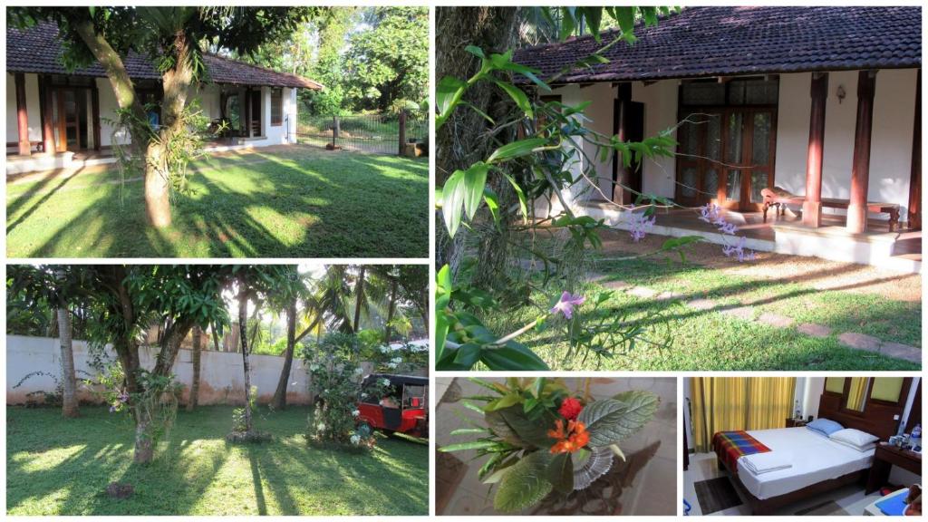 een collage van foto's van een huis en een tuin bij Sagala Bungalow in Kalutara
