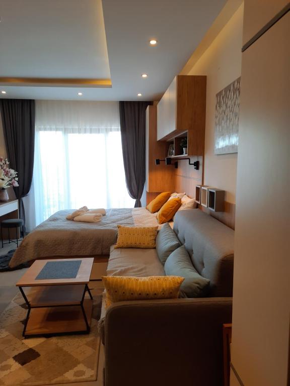 ein großes Schlafzimmer mit 2 Betten und einem Sofa in der Unterkunft Vistanova Milmari S33 in Kopaonik
