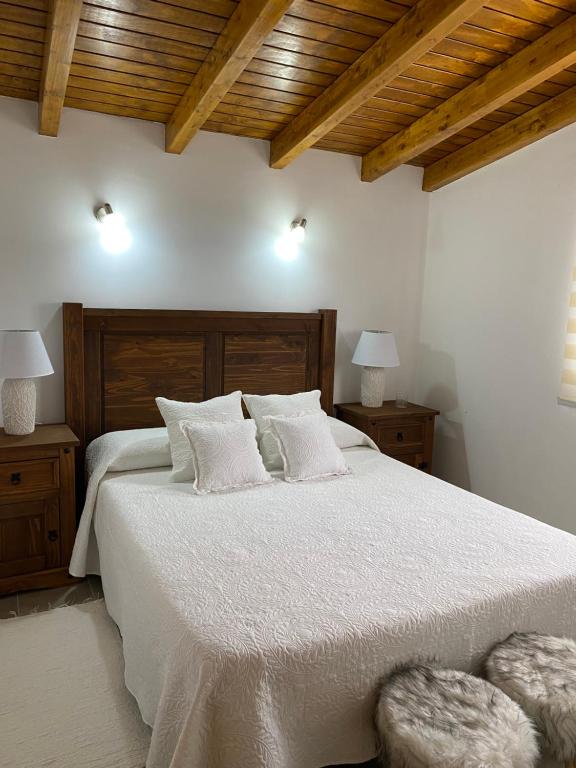 a bedroom with a large white bed with two lamps at Finca La Luz in San Miguel de Abona