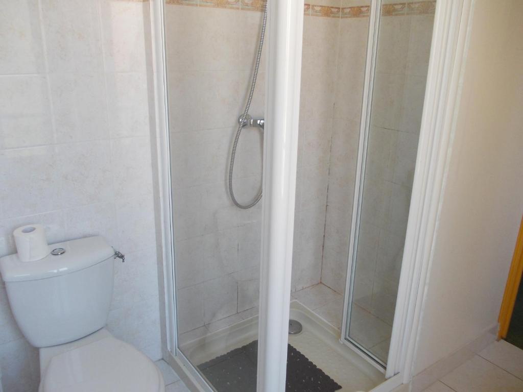 a bathroom with a shower with a toilet at Hotel Marcellin in Beaulieu-sur-Mer