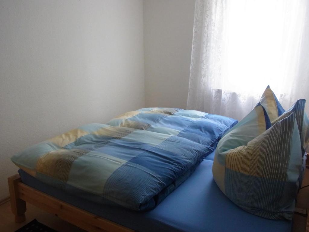 1 cama en una habitación con ventana en Ferienhaus Appold, en Wernigerode