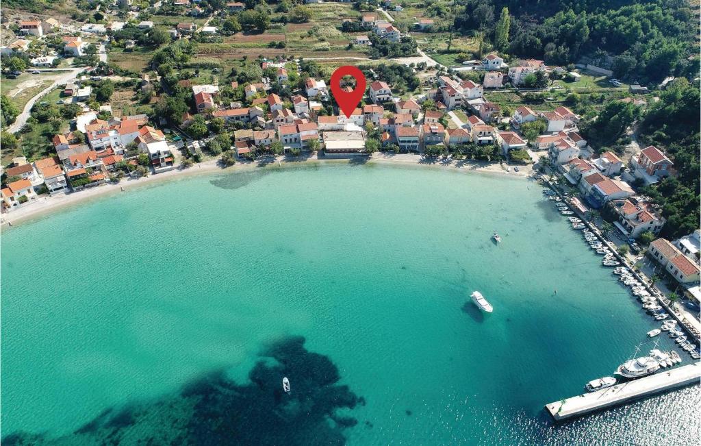 an aerial view of a beach with a red marker at 4 Bedroom Lovely Home In Zuljana in Žuljana