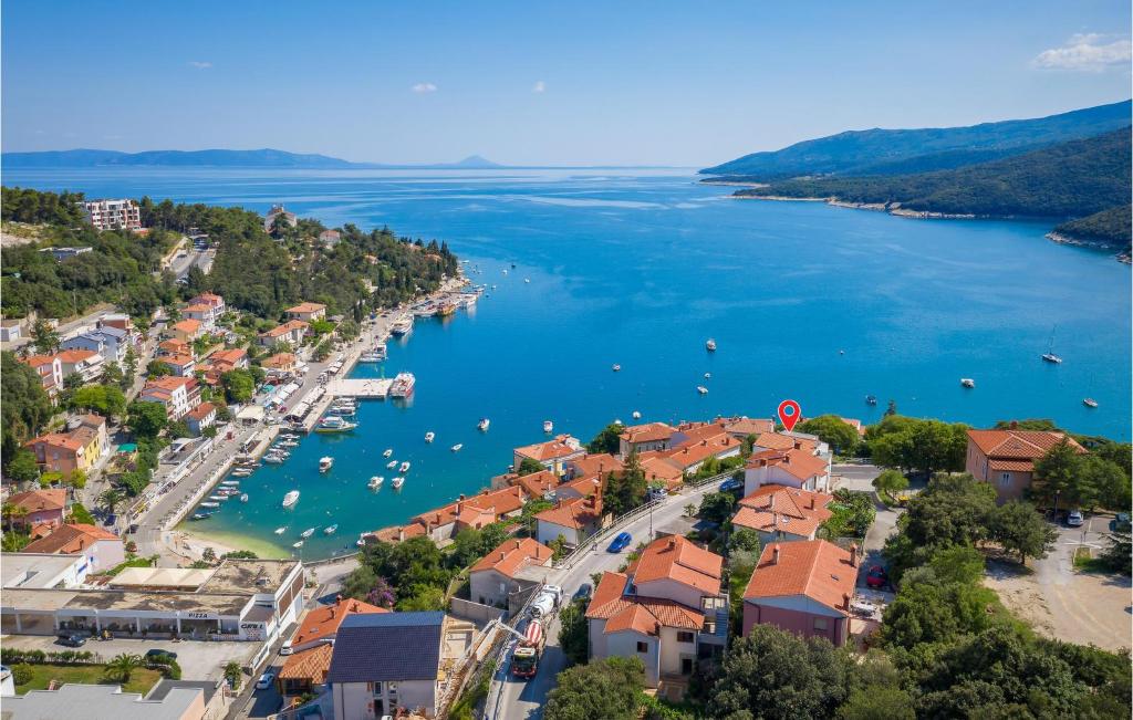 an aerial view of a harbor with boats in the water at Beautiful Apartment In Rabac With 2 Bedrooms And Wifi in Rabac