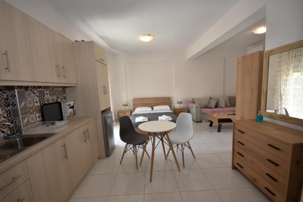 Kuchyň nebo kuchyňský kout v ubytování APOSTOLIAS APARTMENTS