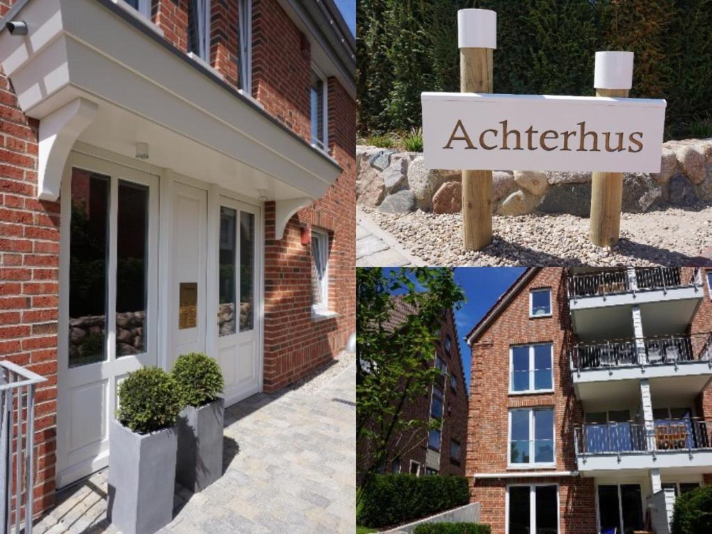 a collage of pictures of a building with a balcony at Strandperle im Achterhus in Juist