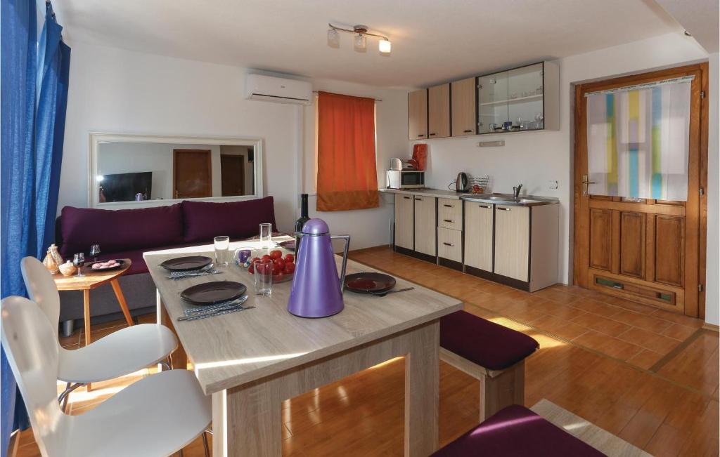 a kitchen and living room with a table and chairs at Beautiful Apartment In Slatine With 1 Bedrooms And Wifi in Slatine