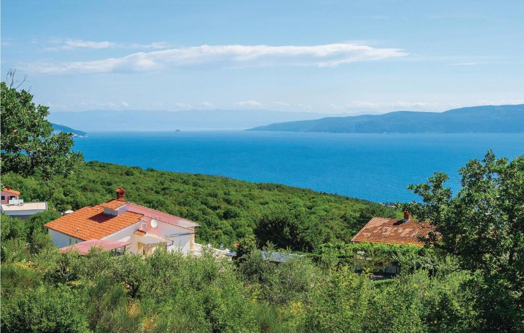 dwa domy na wzgórzu z oceanem w tle w obiekcie Holiday Home Labin 57 w mieście Drenje