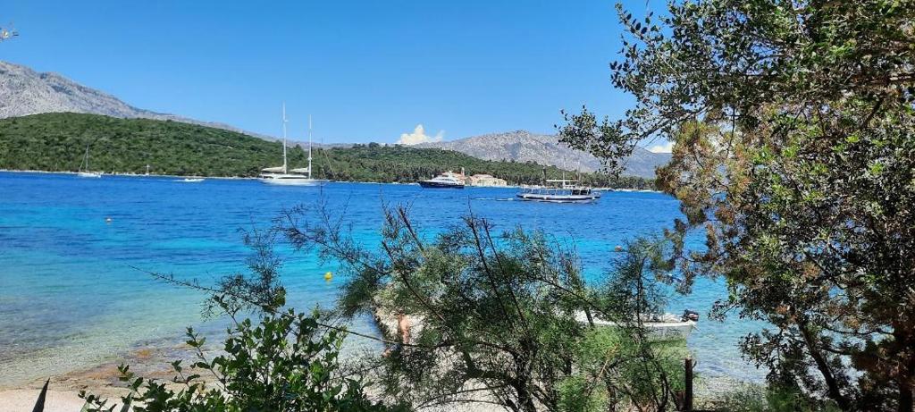 - une vue sur une étendue d'eau avec des bateaux dans l'établissement Beach house Nada, à Korčula