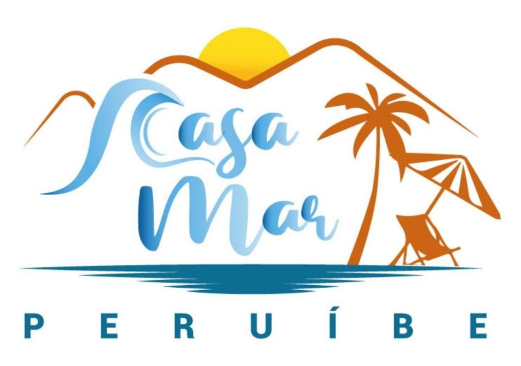 a logo for a mas resort and spa with a palm tree and a beach at Casa Mar Peruíbe in Peruíbe