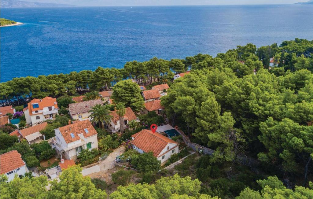 an aerial view of a house with trees and the ocean at Nice Home In Jelsa With 3 Bedrooms And Wifi in Jelsa