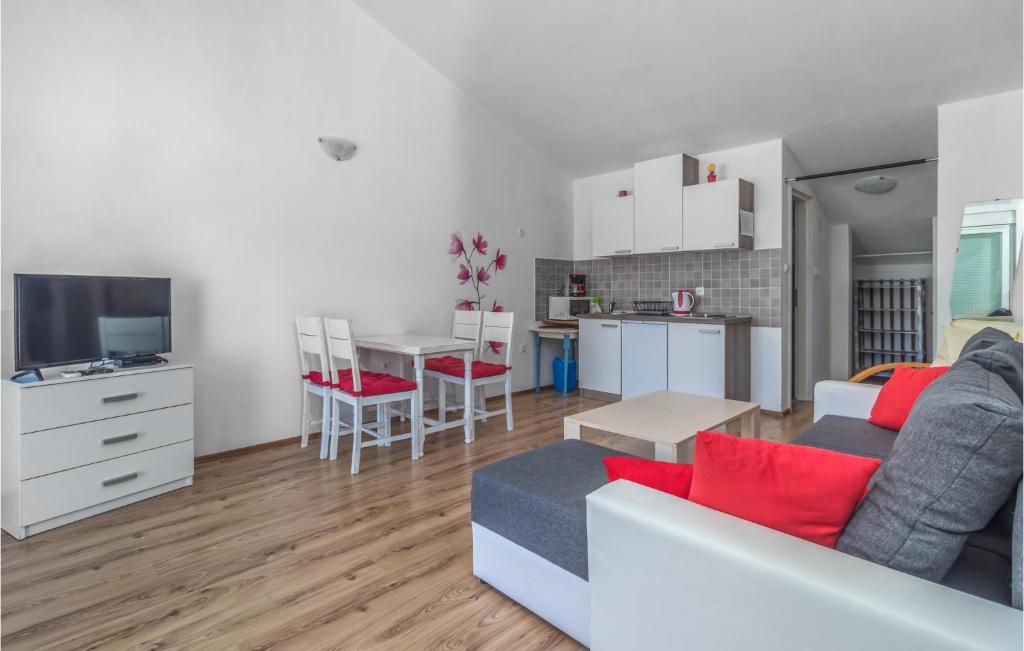 Il comprend un salon et une cuisine avec un canapé et une table. dans l'établissement Amazing Apartment In Novi Vinodolski With Wifi, à Novi Vinodolski
