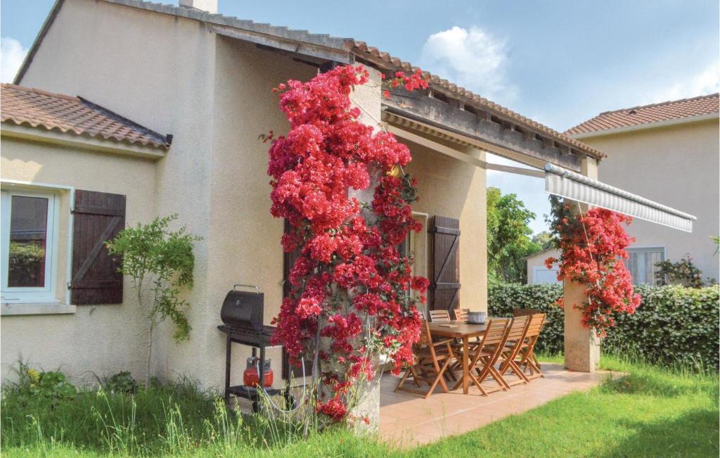 セルヴィオーヌにあるBeautiful Home In Cervione With 3 Bedrooms, Wifi And Outdoor Swimming Poolの家の脇の赤い花束