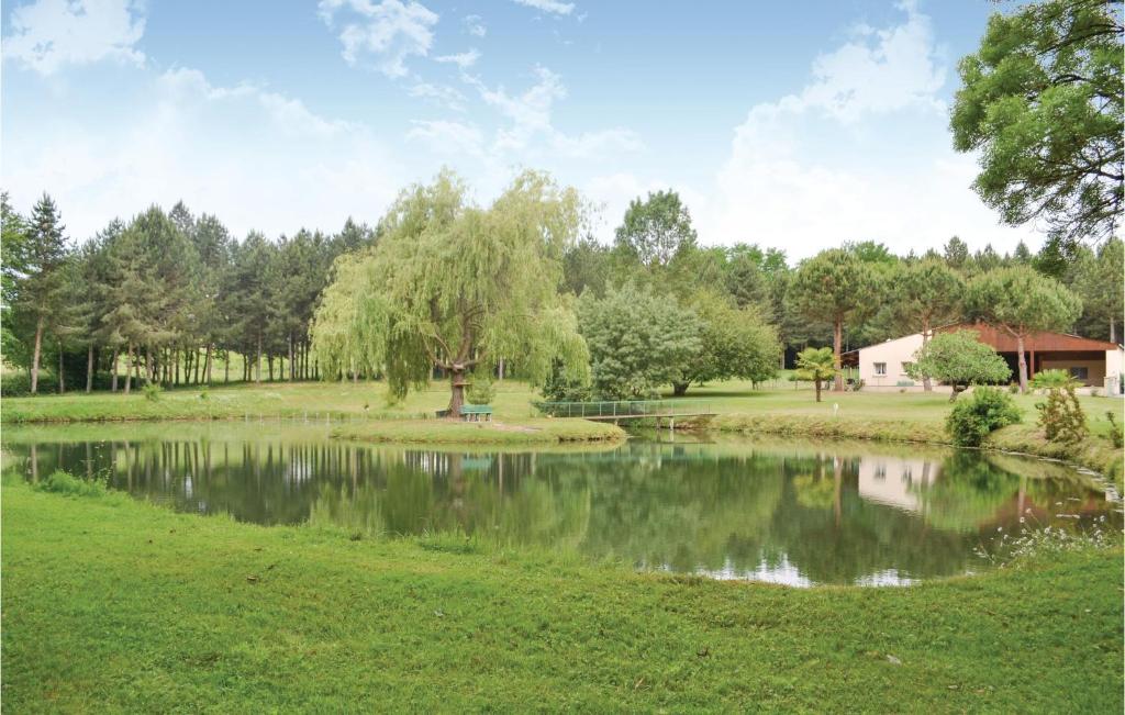 a pond in a park with a house in the background at Nice Home In Massugas With 3 Bedrooms, Private Swimming Pool And Outdoor Swimming Pool in Massugas