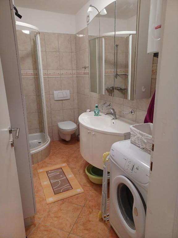 bagno con lavandino e lavatrice di LEDA a Medulin