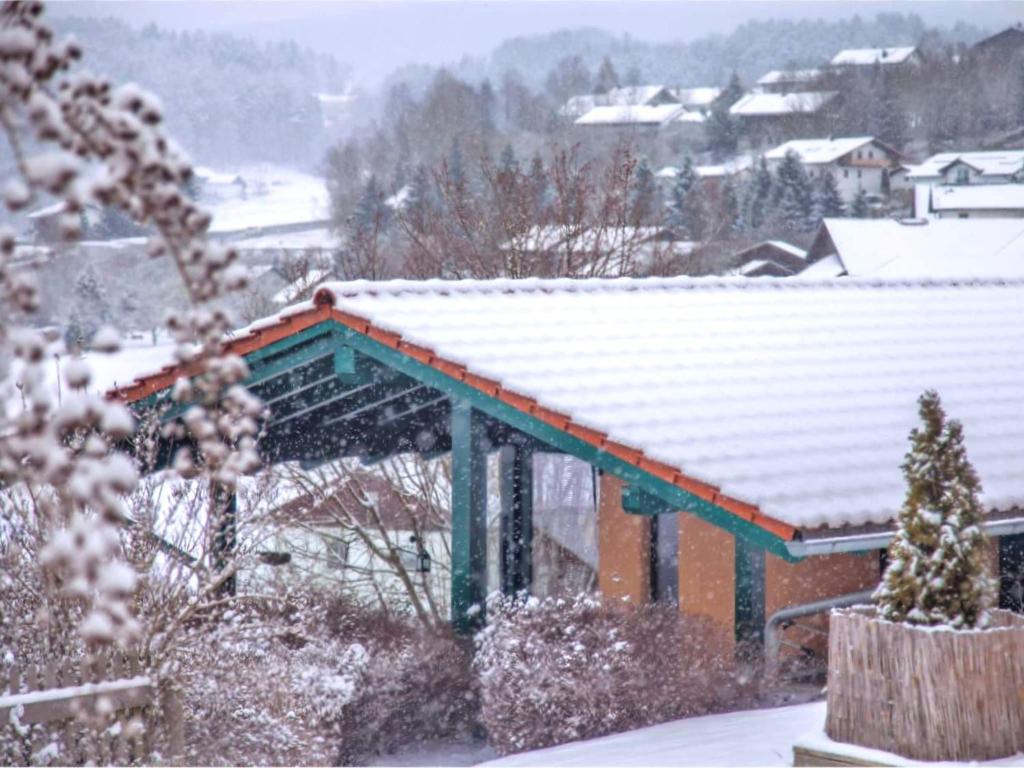 ヴィヒタッハにあるHoliday home with whirlpool and sauna in Viechtachの屋根に雪が積もった建物