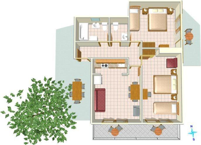 a floor plan of a house with a tree at Holiday House Zorra in Živogošće