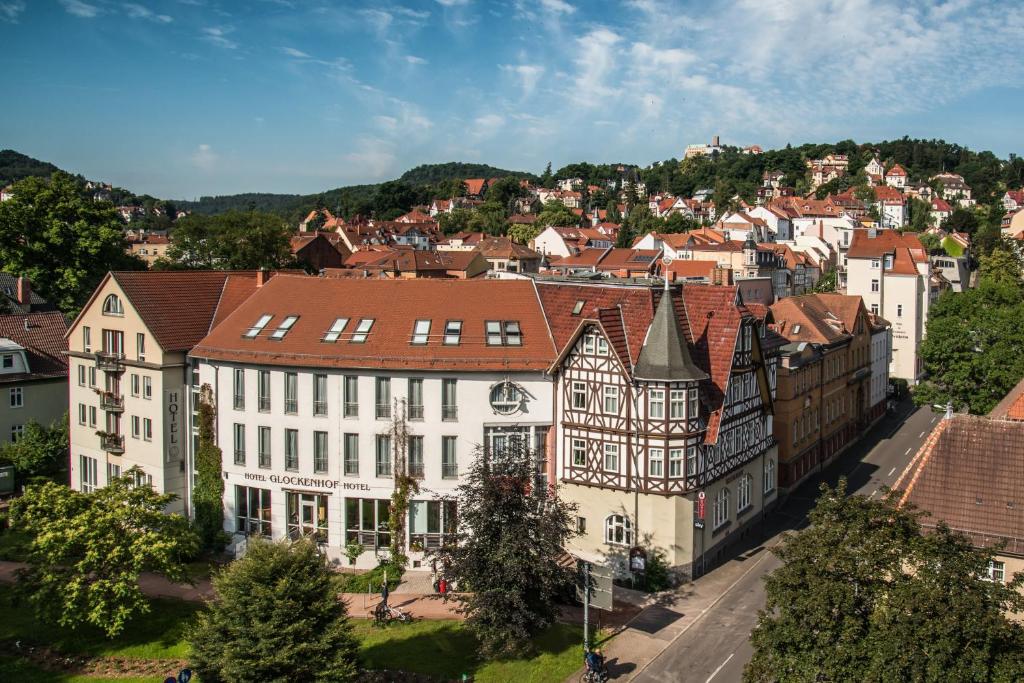 an aerial view of a building in a town at Glockenhof in Eisenach