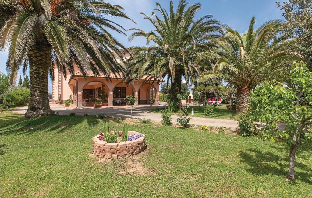 a house with palm trees in front of a yard at Beautiful Apartment In Cecina Li With 2 Bedrooms in Fiorino