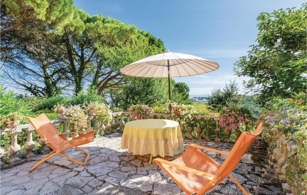 stół, 2 krzesła i parasol w obiekcie Villa Pasticci w mieście Collelungo