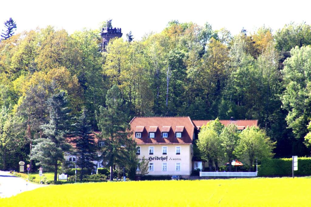 a house in the middle of a field with trees at Landhaus Heidehof in Dippoldiswalde