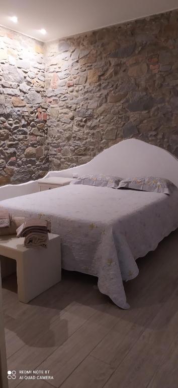 Cantagrillo的住宿－La Rosa dei Venti，石墙房间内的一张床位