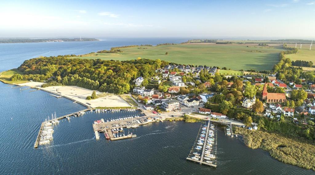 an aerial view of a small island in the water at Ostsee Sonnengarten in Altefähr